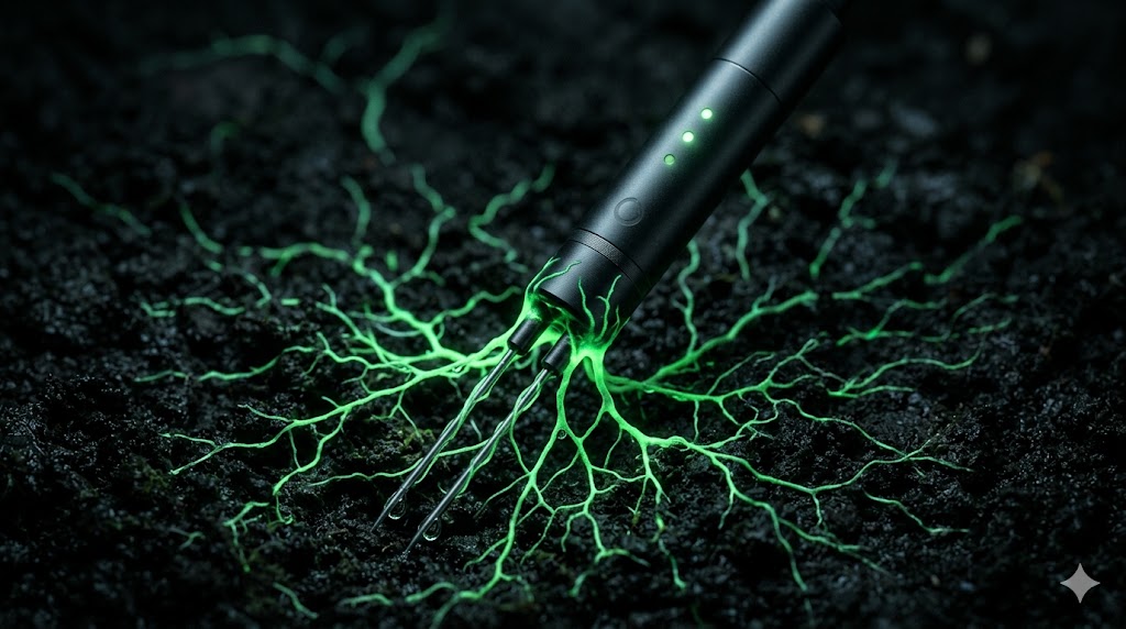 Mycelial interface probe embedded in living substrate